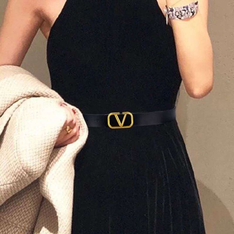 

Women's Belt V-shaped Buckle Antique Belt Smooth Buckle Versatile Casual Pure Cowhide Women's Jeans Belt Waistband Waist Seal cc