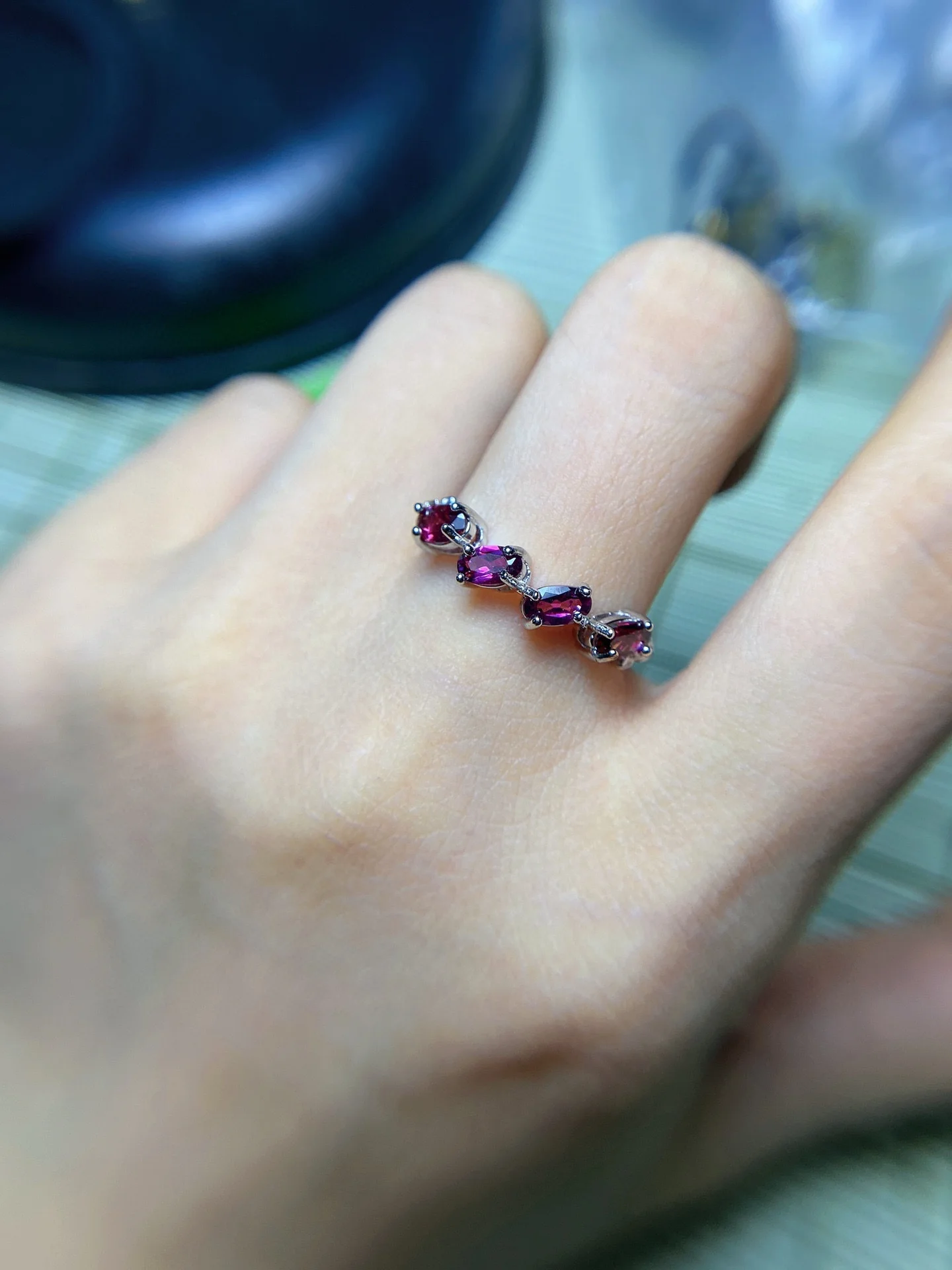 

Jewellery joyas feminina gemstones Natural primary purple tooth garnet four grain rings S925 setting hand cut Finger loops gift