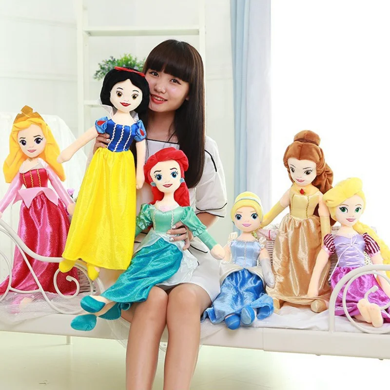 55cm Disney Princess Snow White Ariel Rapunzel Merida Cinderella Belle Princess Elsa Stuffed Animals Plush Doll Toy For Kid Gift