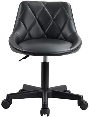 

Back PU Leather Height Adjustable Swivel Modern Task Chair Computer Office Home Vanity Chair with Wheels (Black)