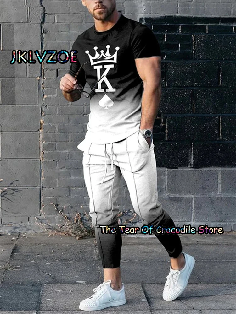 2023 Men's T Shirt+Trousers Tracksuit 2 Piece Set 3D Printing Summer Monkey Short Sleeve Long Pants Street Fashion Clothes