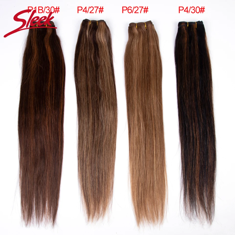 Sleek Brazilian Straight P4/27 P6/27 Brown P4/30 P1B/30 Human Hair Weave Bundles 100% Natural Rmy Hair Extension 10 To 26 Inches