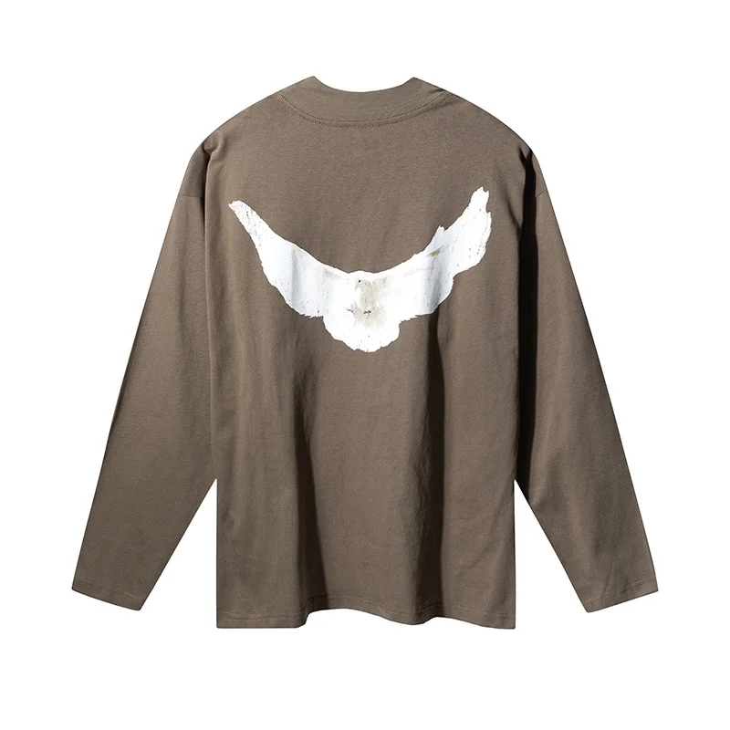 

Frog drift New Fashion Kanye West Ye YZY Design dove pigeon Oversize Loose Long Sleeve Tee t shirt fro men