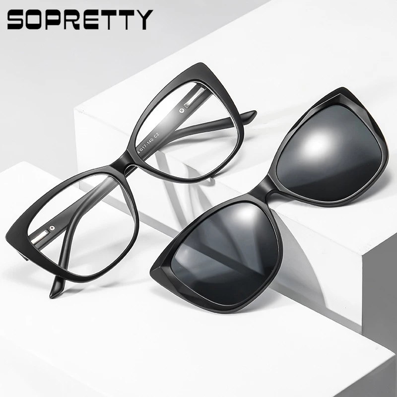 

2022 Retro Magnetic Suction Sunglasses Polarized Myopia Dual-use Cat Eye Clip-on Glasses Frame Personality Glass Frames F2328D