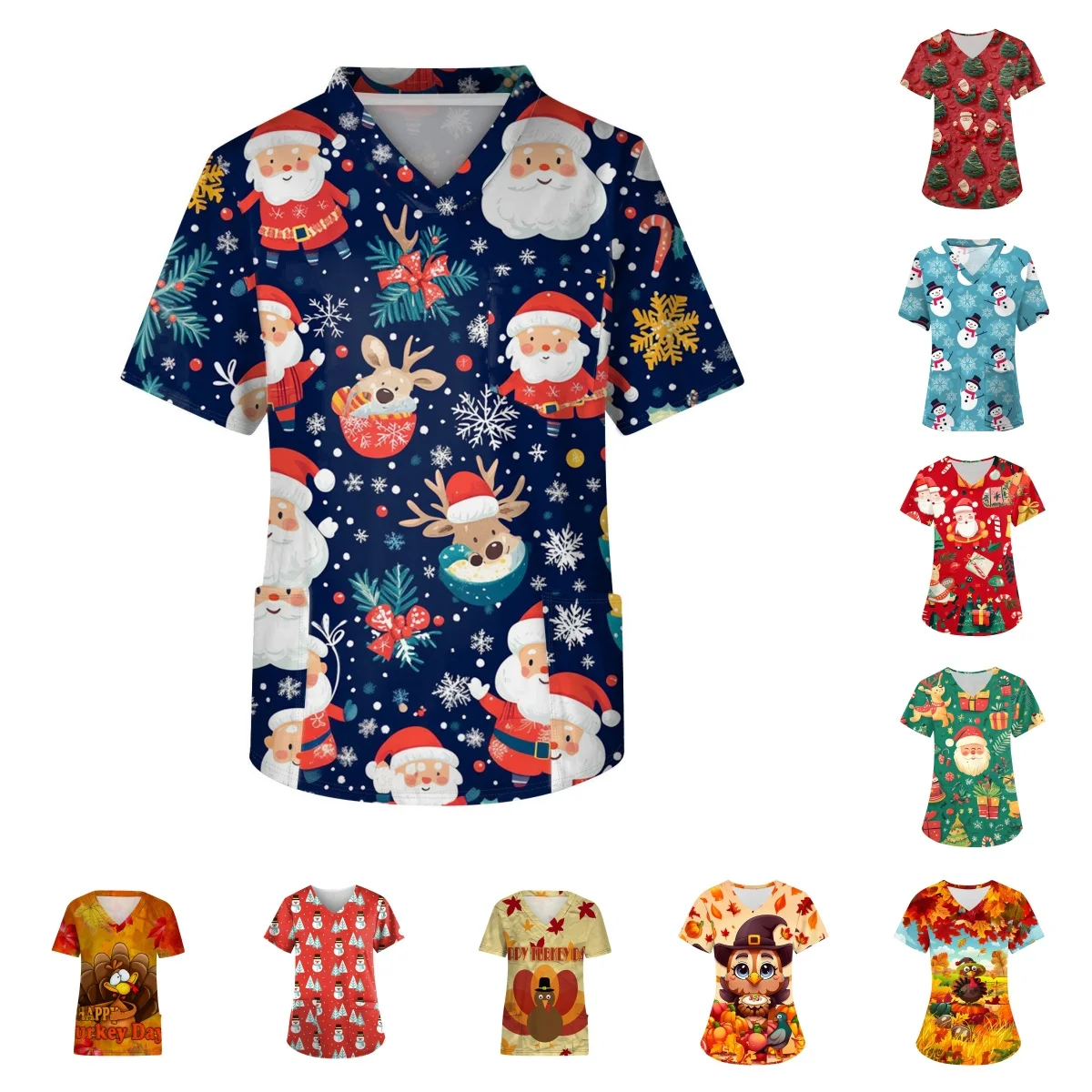 Женская униформа медсестры на Рождество День Благодарения 3d принт карманная