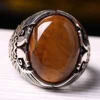 vintage brown amber carved tiger stone ring mens metal large hip hop food ring