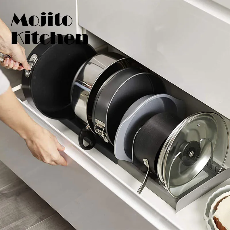 Кухонный шкаф органайзеры для кастрюль и сковородок расширяемая полка хранения