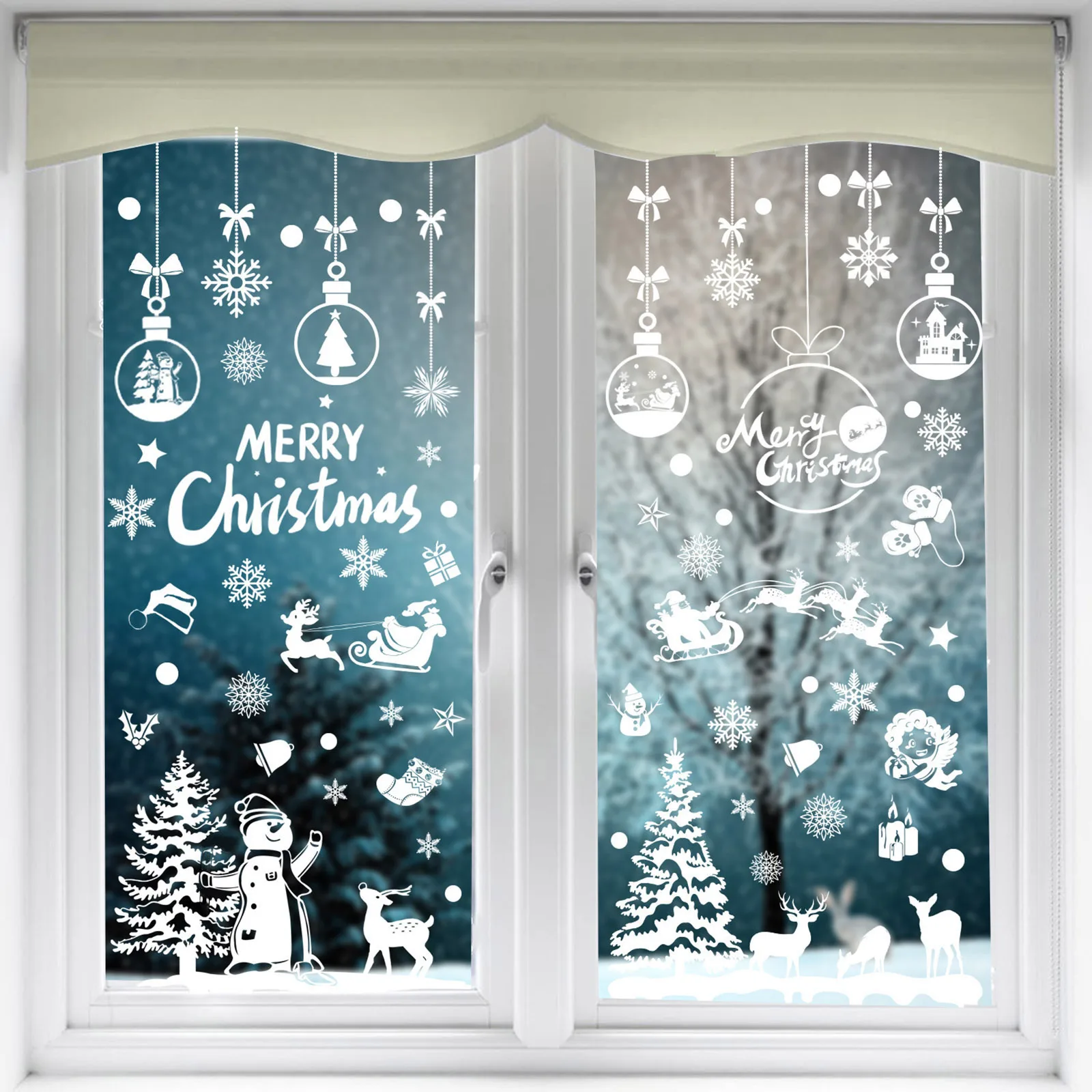 

Pure White Christmas Window Paste Living Room Bedroom Window Glass Decoration Electrostatic Holiday Wall Sticker