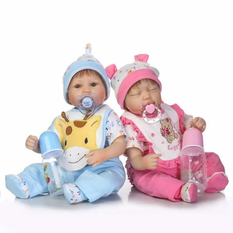 

2pc Twins Of Boy Girl Vinyl 17'' Bebe Reborn Baby Doll Silicone Newborn Toy Gift Doll