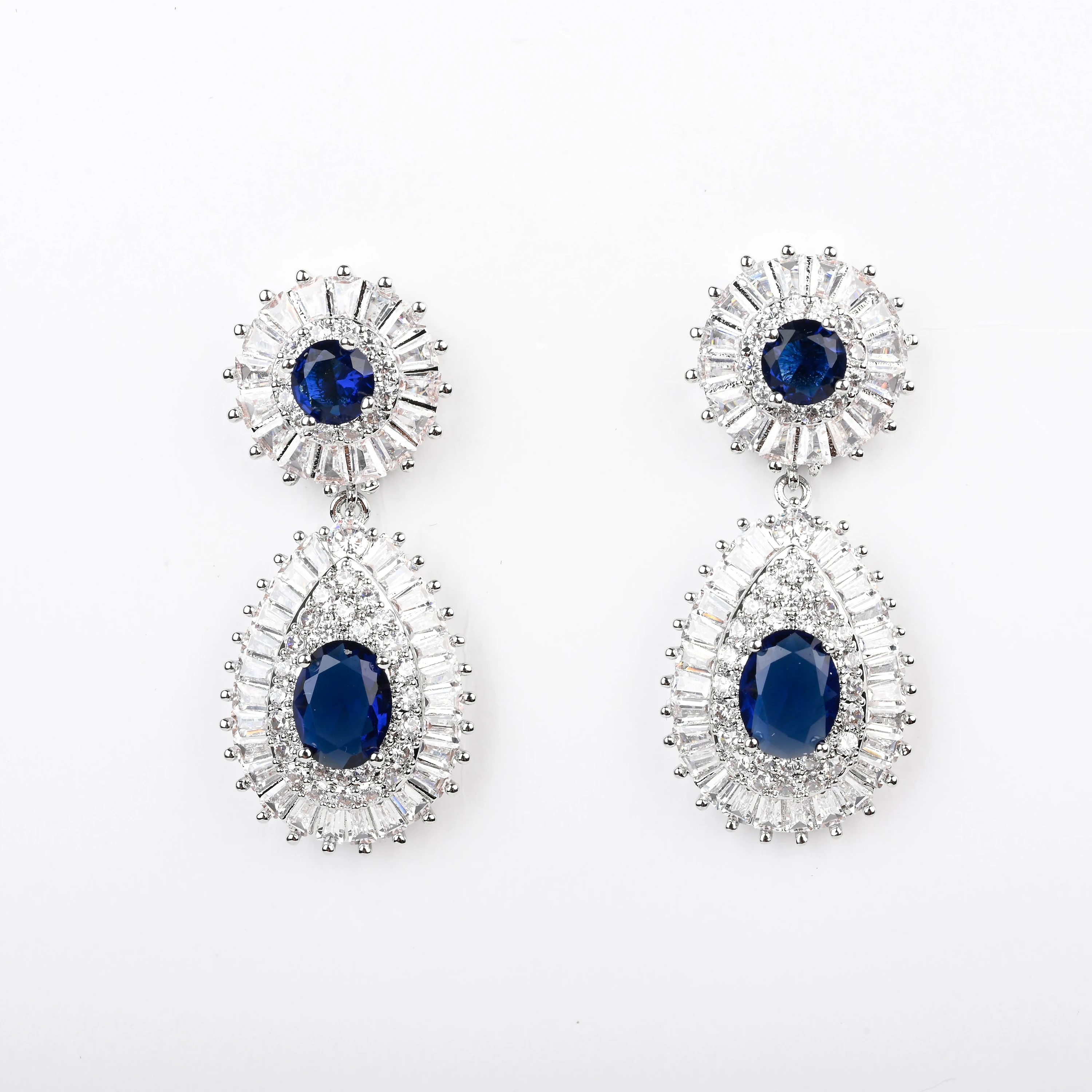 

Bling-224 Blue Diamond Color Zircon Luxury Statement Earrings for Women 925