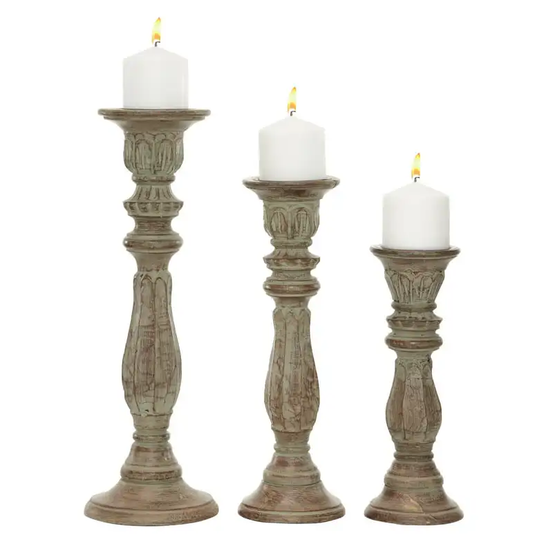 

3 Candle Brown Mango Wood Candle Holder, Set of 3