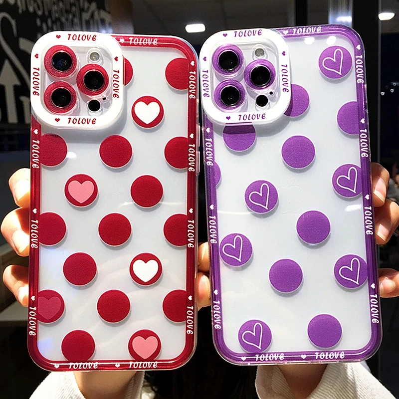 

Soft Transparent Wave Point Love Heart Case For iphone 11 12 13 Pro Max XS X XR 7 8 Plus SE 2020 Bumper Back Cover