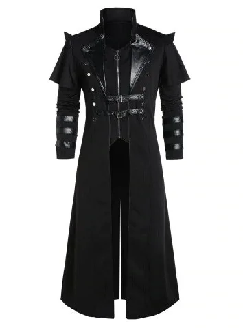 Мужская винтажная длинная куртка на Хэллоуин, Черная мужская одежда, готический Тренч в стиле стимпанк, Мужское пальто оверсайз в стиле ретро, рыцарь-воин