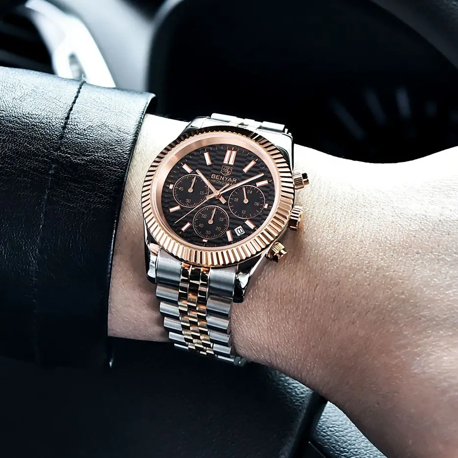 BENYAR 2022 New Men Quartz Watch Luxury Texture Design Sapphire Chronometer Stainless Steel Sports Waterproof Clock Reloj Hombre enlarge