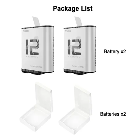 TELESIN Батарея Endurance для GoPro Hero 12 11 10 9 1750 мАч