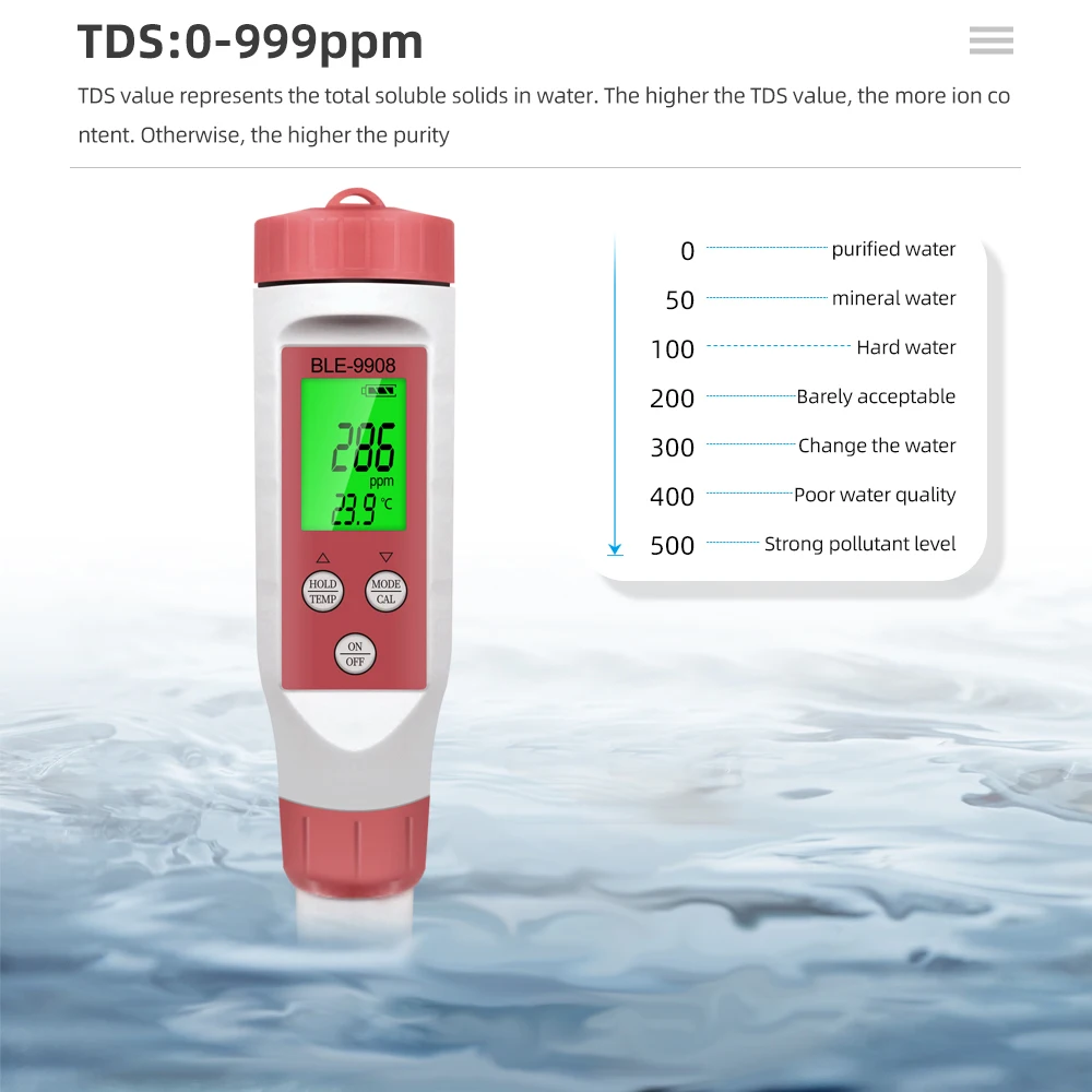 Ph-метр 4 в 1 совместимый с Bluetooth измеритель температуры PH EC TDS тестер качества воды