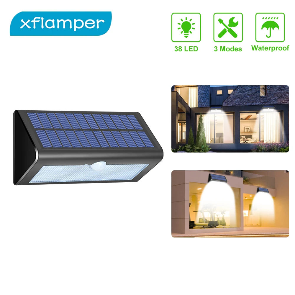 

38 LED PIR Motion Sensor Solar Lamp Outdoor Flashing Warning Light IP65 Waterproof 3 Modes for Villa Fence Farm Orchard Pasture