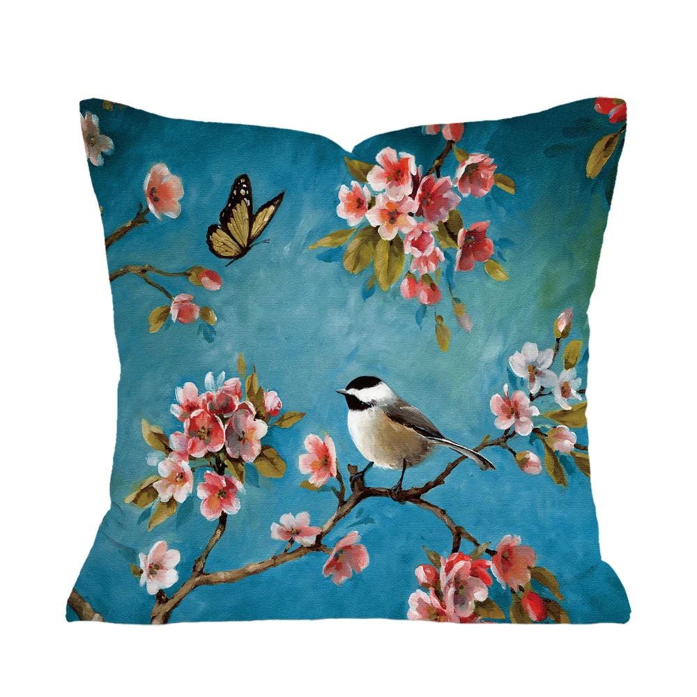 

Подушка с цветком сливы, фламинго, птицы, раньше, для домашнего стула, дивана, украшение, желтые наволочки