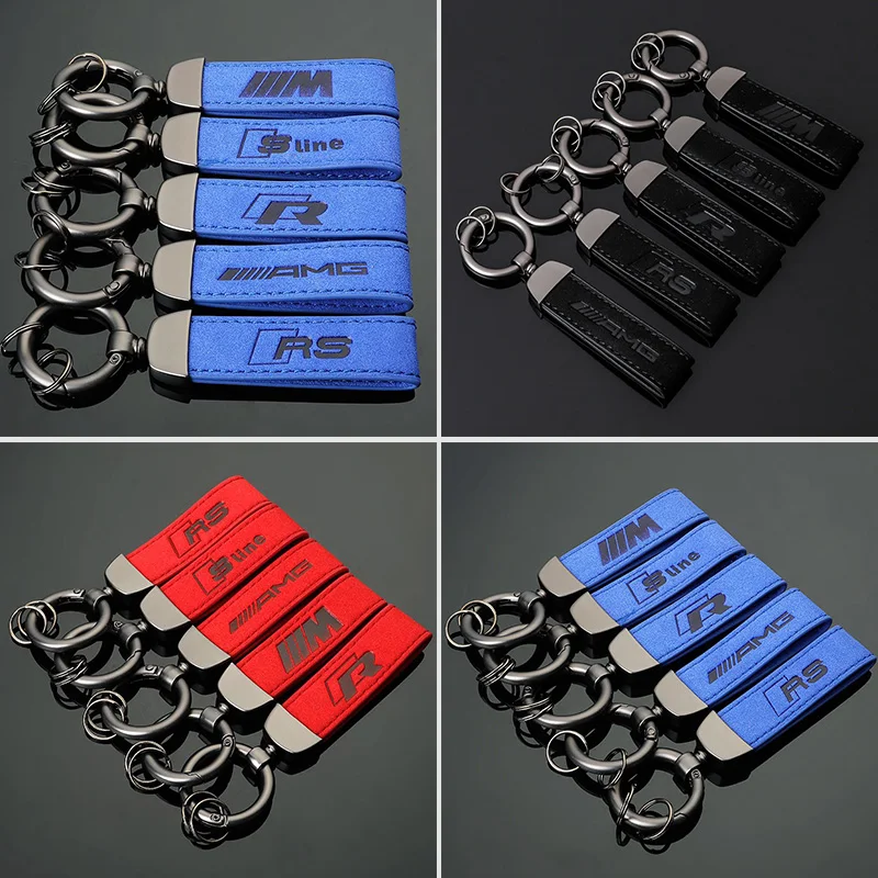 

Car Metal Logo Key Chain Suede Key Chain Pendant For BMW M Three-color Logo Audi Sline Audi RS Volkswagen R Mercedes-Benz AMG