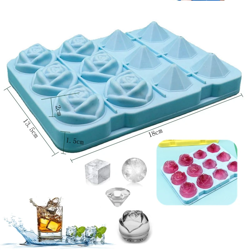 

12-160 Grips Silicone Ice mold Flower DIY ice ball maker Diamond ice cude tray candy bar Whisky Wine Coffee kitchen gadget set