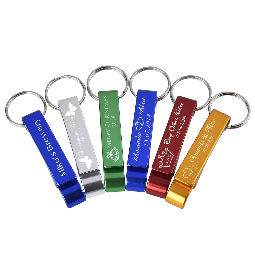 

30pcs Personalized Engraved Bottle Openers Key Chain Wedding Favors Brewery, Hotel, Restaurant Logo Christmas Private Customized
