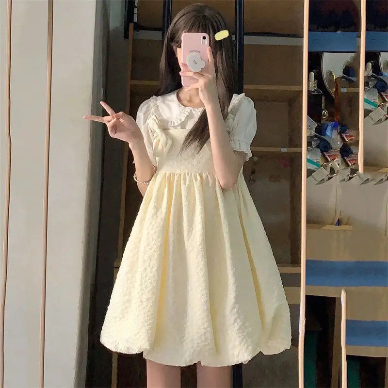 

Two Piece Sets Japanese Peter Pan Collar White Shirts Kawaii Women Ball Gown Overall Dress Preppy Style Y2k Sweet Summer Dresses