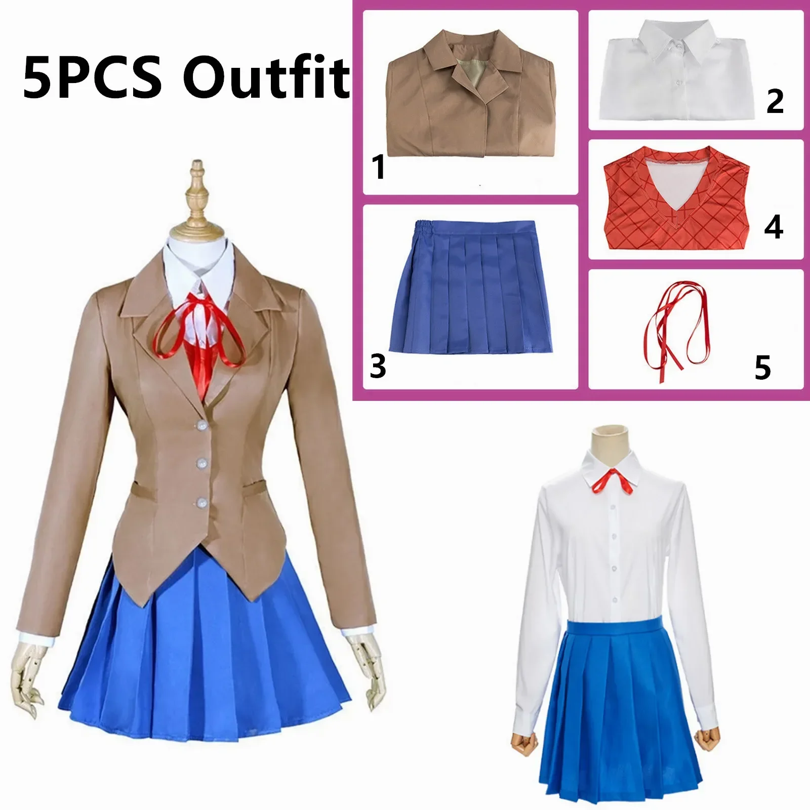 Doki литературный клуб Моника косплей Sayori Юрий Нацуки костюм школьная форма