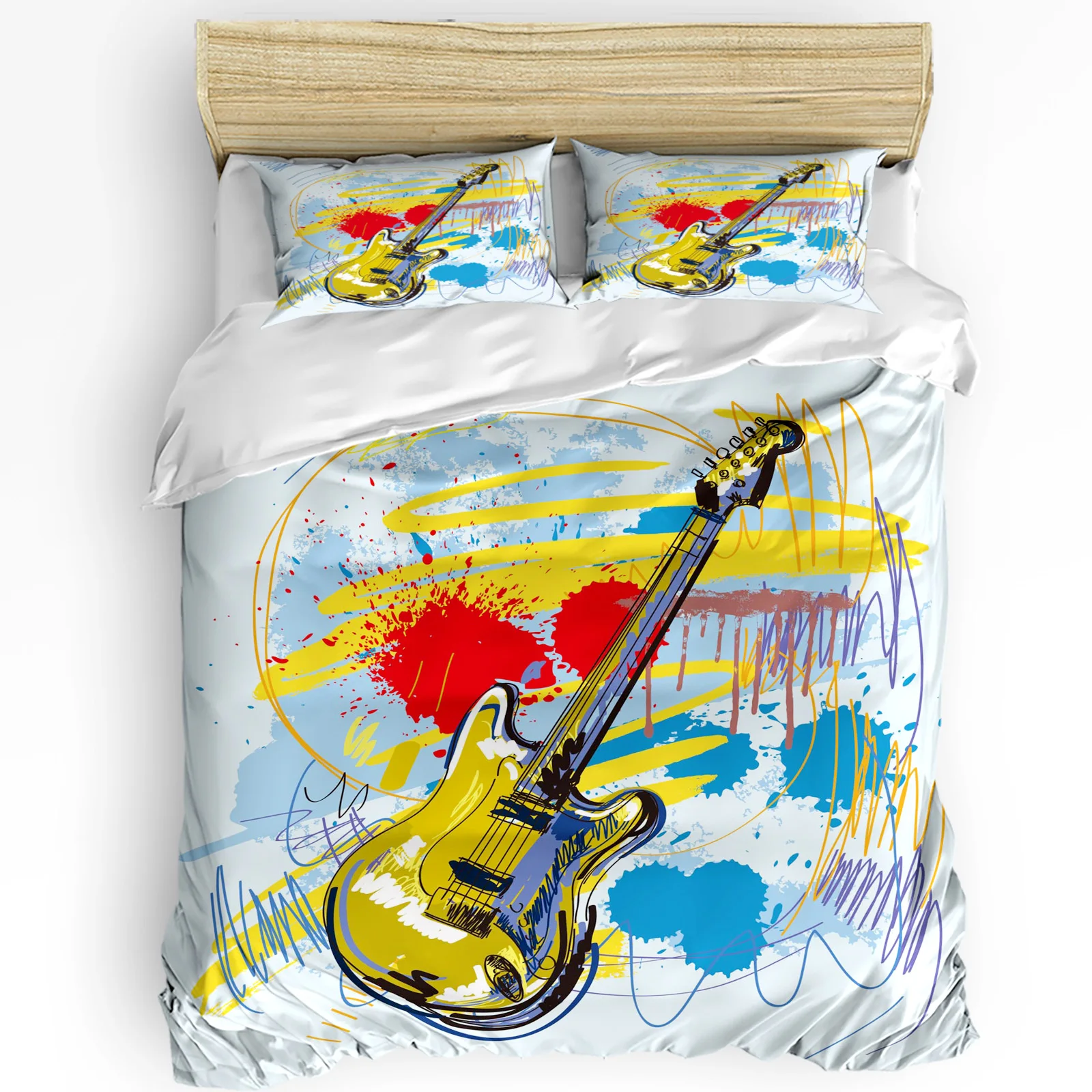

Colorful Guitar Rock Printed Comfort Duvet Cover Pillow Case Home Textile Quilt Cover Boy Kid Teen Girl Luxury 3pcs Bedding Set