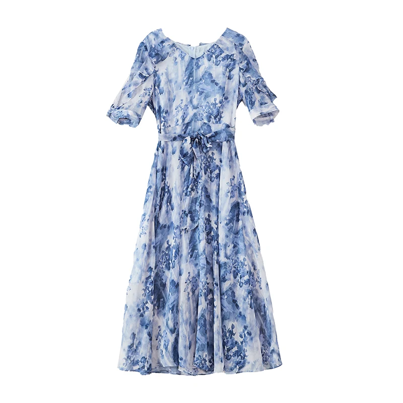 Летнее женское шикарное шифоновое платье с цветочным принтом и v-образным