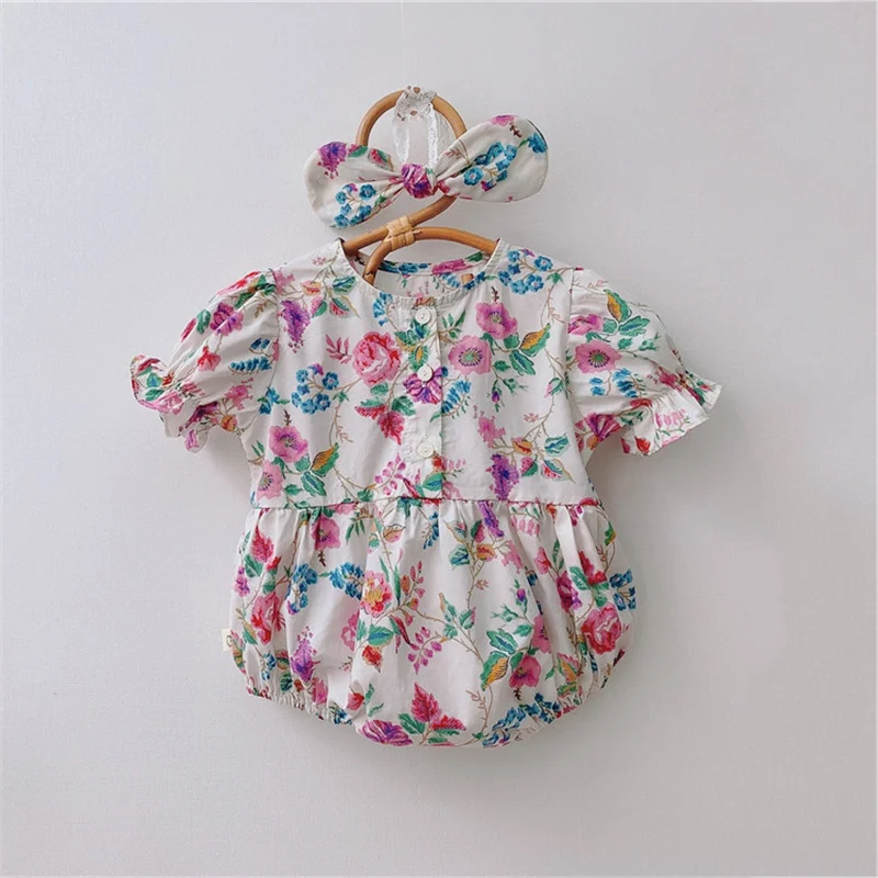 

Newborn Baby Clothes Spring Summer Girls Romper Baby Girl Clothes 0-24M Baby Cotton Floral Outfit Sleeveless One Piece Bodysuit