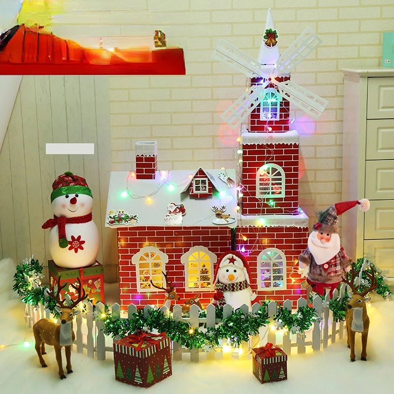 

Рождественское украшение, снежный дом, большой центр, детский сад, замок, домашний декор, снеговик, Санта-Клаус, раскладка, подарки, простые