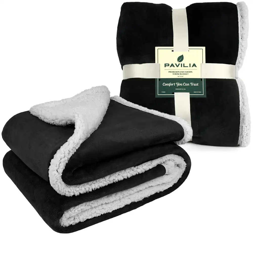 

Sherpa Fleece Throw Blanket Black | Soft, Warm, Fuzzy Throw for Couch Sofa | Solid Reversible Cozy Microfiber Fluffy Blanket, 50