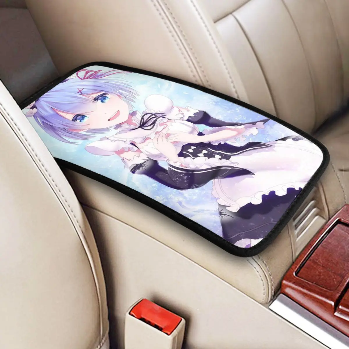 Center Console Cover Pad Re:Zero Anime Sexy REM Car Arm Rest Cover Mat Cartoon Car AccessoriesStorage Box Cover