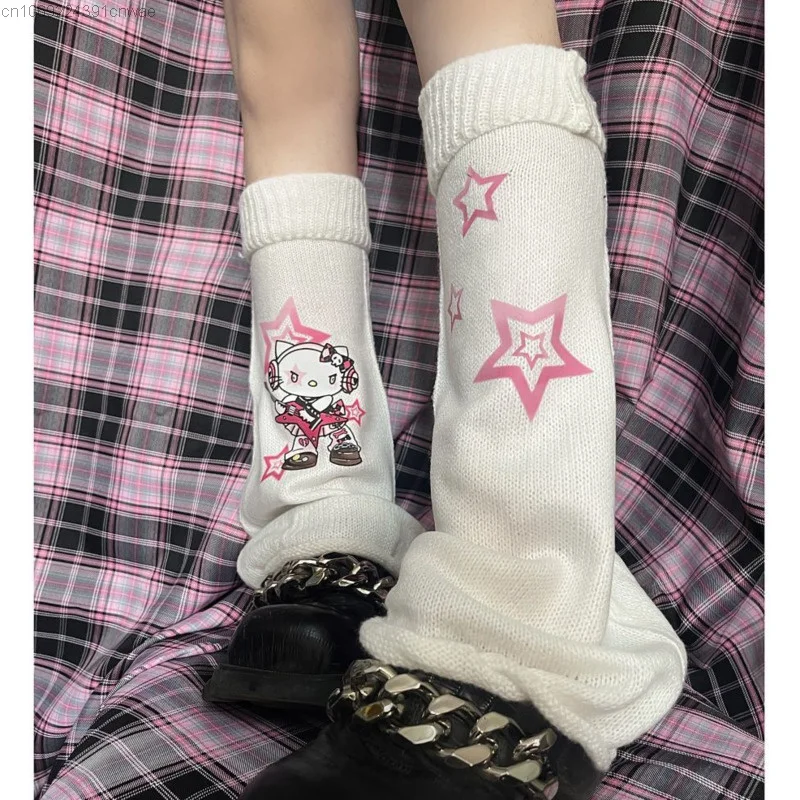 

Sanrio, Hello Kitty Lolita белые розовые гетры Y2k Японские Женские готические длинные носки леггинсы вязаные манжеты