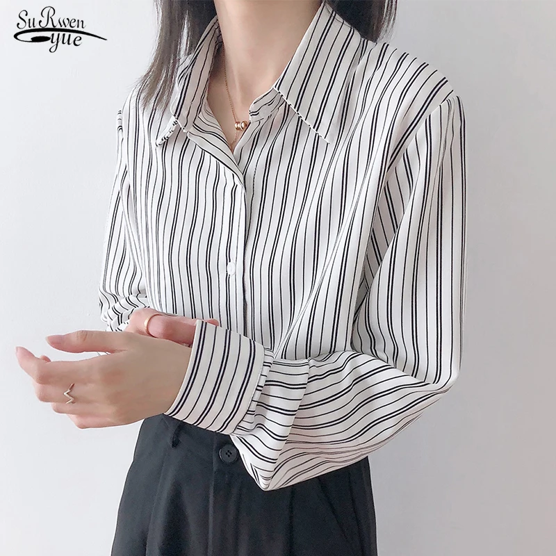 

Spring Loose Striped Women Shirt Blosues 2021 New Loose Long Sleeve Female Shirt Tops Office Lady Casual Blouse Blusas 12695