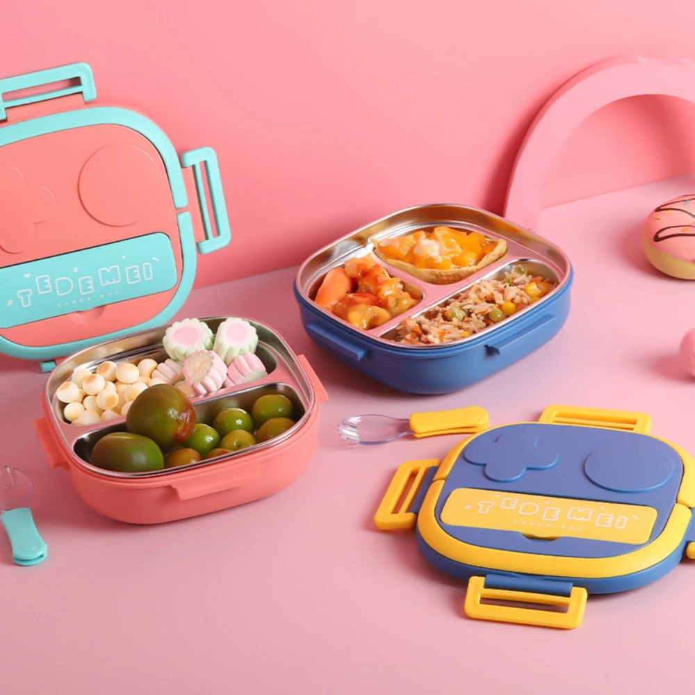 

Four-grid Lunch Box School Child Tableware Food Storage Containers Microwave Bento Lunchbox Packed Thermal Plastic Container