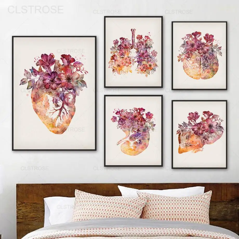 

Anatomy Internal Organs Flowers Heart Brain Lungs Art Pictures Abstract Posters and Prints Nordic Canvas Paintings Wall Decor