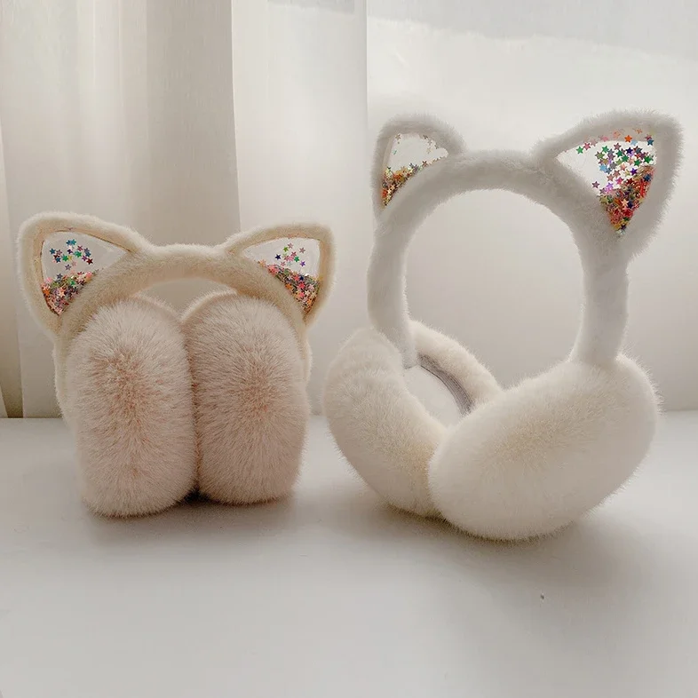 

Girl Earmuffs Winter Cat Ear Ear Muffs Foldable Warm Ear Protect Cute Faux Fur Soft Fluffy Earcap Children Ear Cover Ear Muff