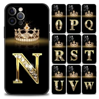 diamond crown letter n qr phone case for apple iphone 11 12 13 pro max 7 8 se xr xs max 5 5s 6 6s plus black soft silicone cover