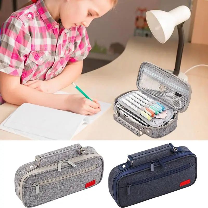 

Pencil Pouch For School Multifunctional Canvas Stationery Organizer Holder Bag With Double Layers School Supplies For Middle