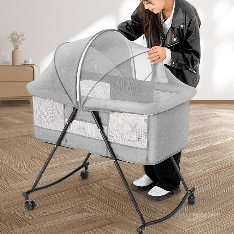 Foldable Mobile Crib Portable Newborn Cradle Multi-function Multi-speed Adjustable Splicing Large Bed Baby Sleeping Basket