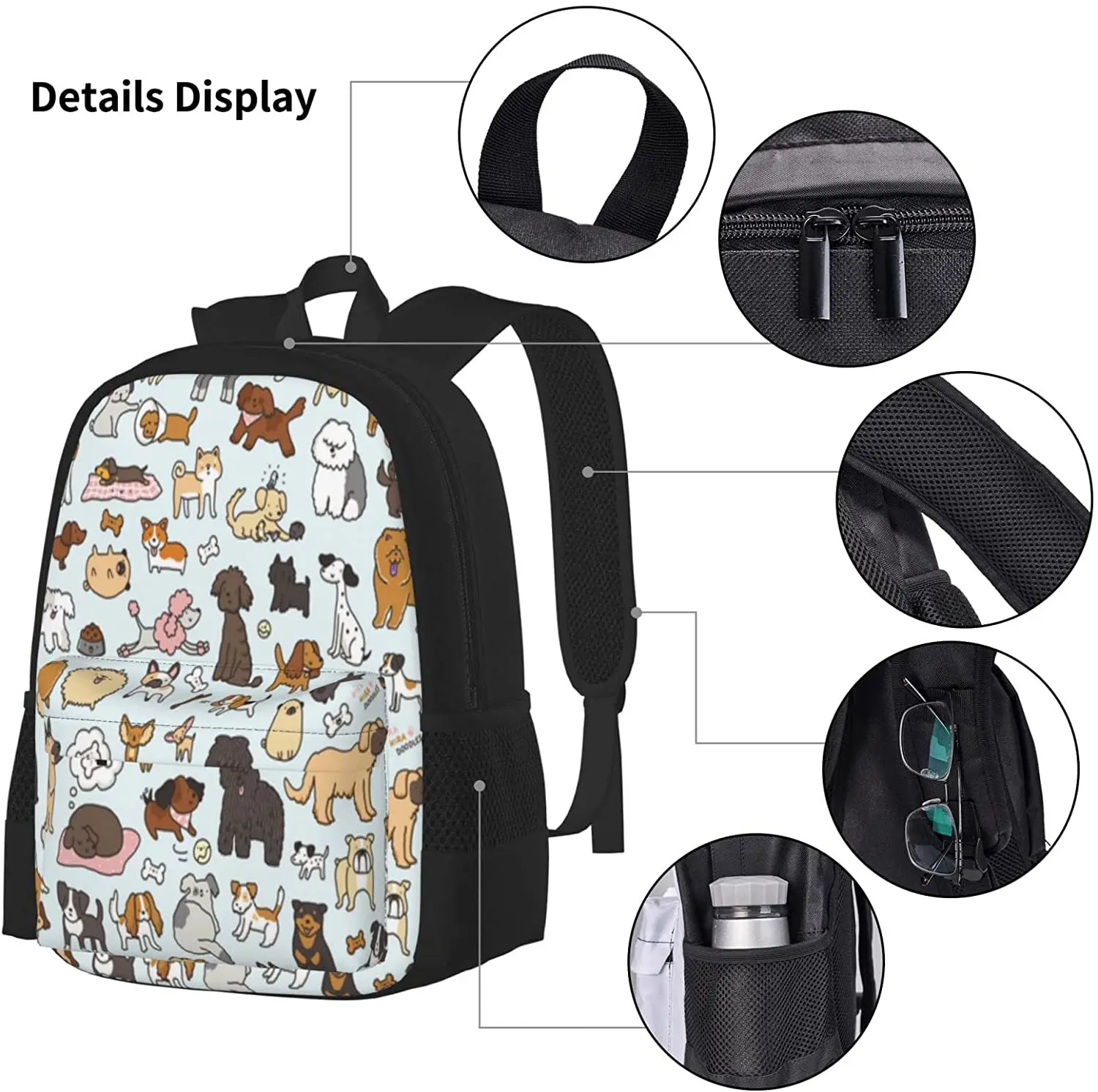 Kids School Backpack Dogs Schoolbag Travel Bag Casual Daypack Lunch Bag Pencil Case for Boys Teens Girls 3pcs Sets