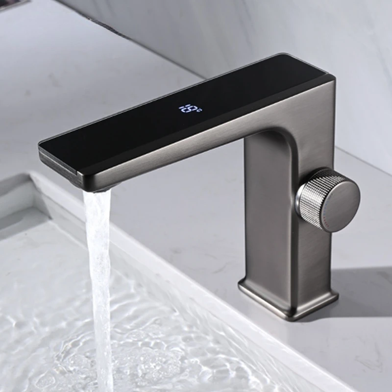 

Digital Display Bathroom Basin Faucet Intelligent Hot&Cold Water Mixer Sink Vanity Tap LED Brass Deck Mounted Washbasin Crane