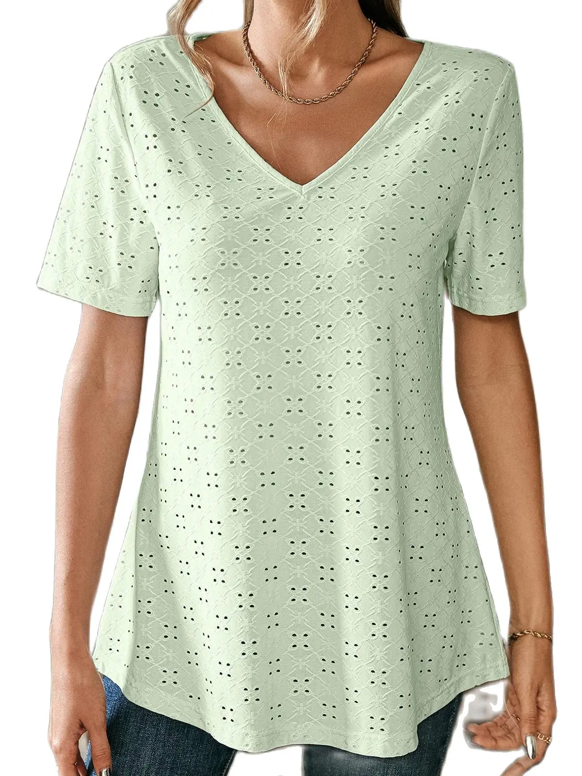 Women's blouse 2023 Spring/Summer Women's Lace Collar Lace Elegant Elegant V-neck Slim Fit Knitting Shirt Women