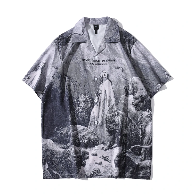 Summer men's casual loose shirt, men's beach travel shirt, Renaissance art retro style shirt