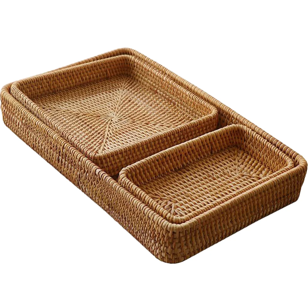 

3pcs Household Bread Basket Rattan Bread Container Woven Kitchen Egg Basket