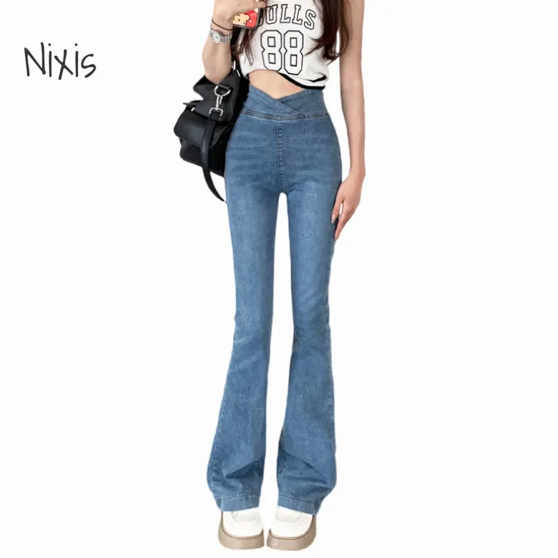 Asymmetrica Jeans Women High Waiste Slim Flared Pants Skinny Denim Trouser Vintage Korean Fashion Casual Bottoms Y2k Clothes