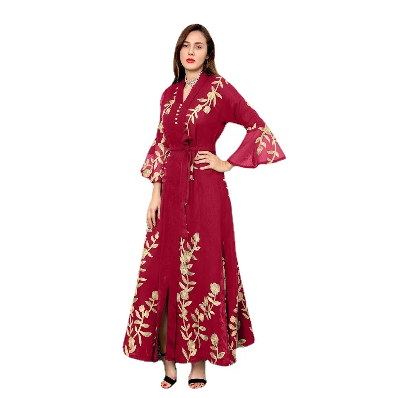 

Floral Embroidered Abayas For Women Elegant Muslim Dress Oman Dubai Morocco Kaftan Party Ladies Dresses Ramadan Feminine Clothes