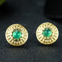 hot selling natural hand carved jade roulette 24k inlay ancient method earrings studs fashion jewelry accessories women gifts1