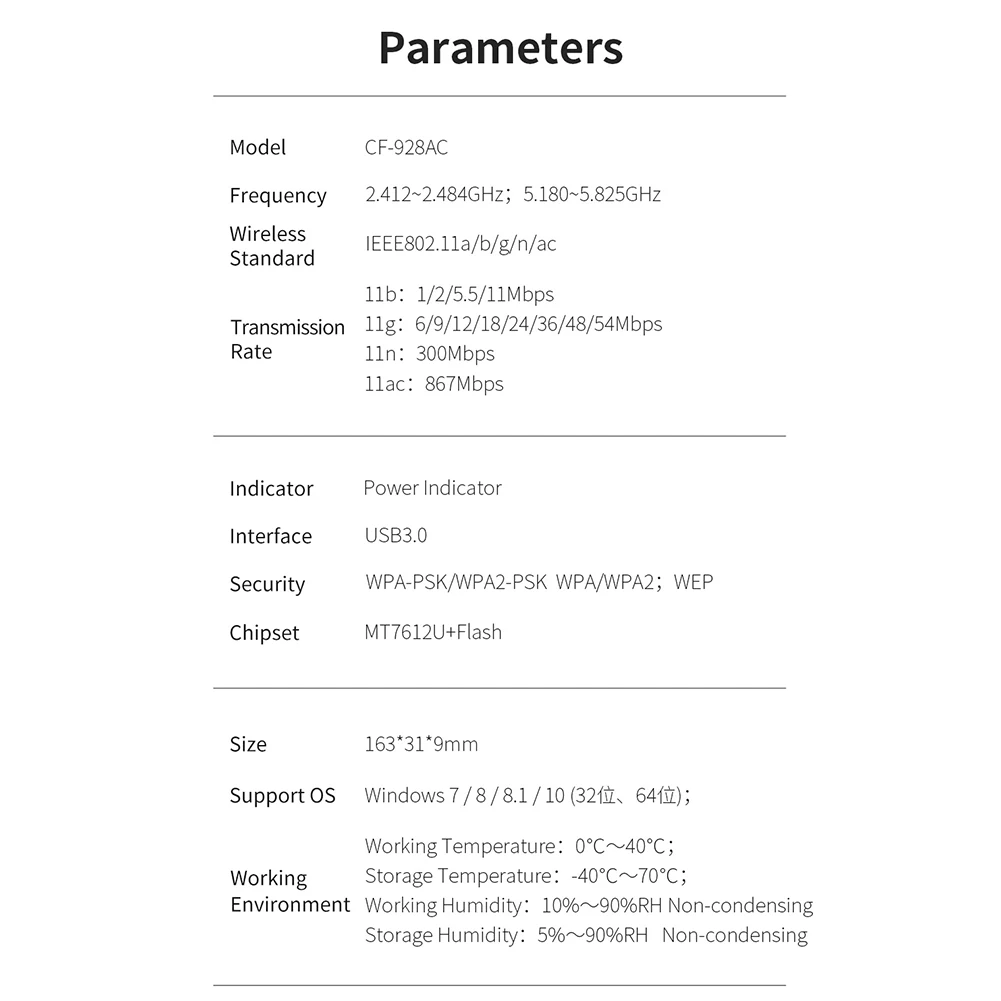 Беспроводной сетевой адаптер COMFAST 1200 Мбит/с USB3.0 для Windows 7/8/8.1/10 |